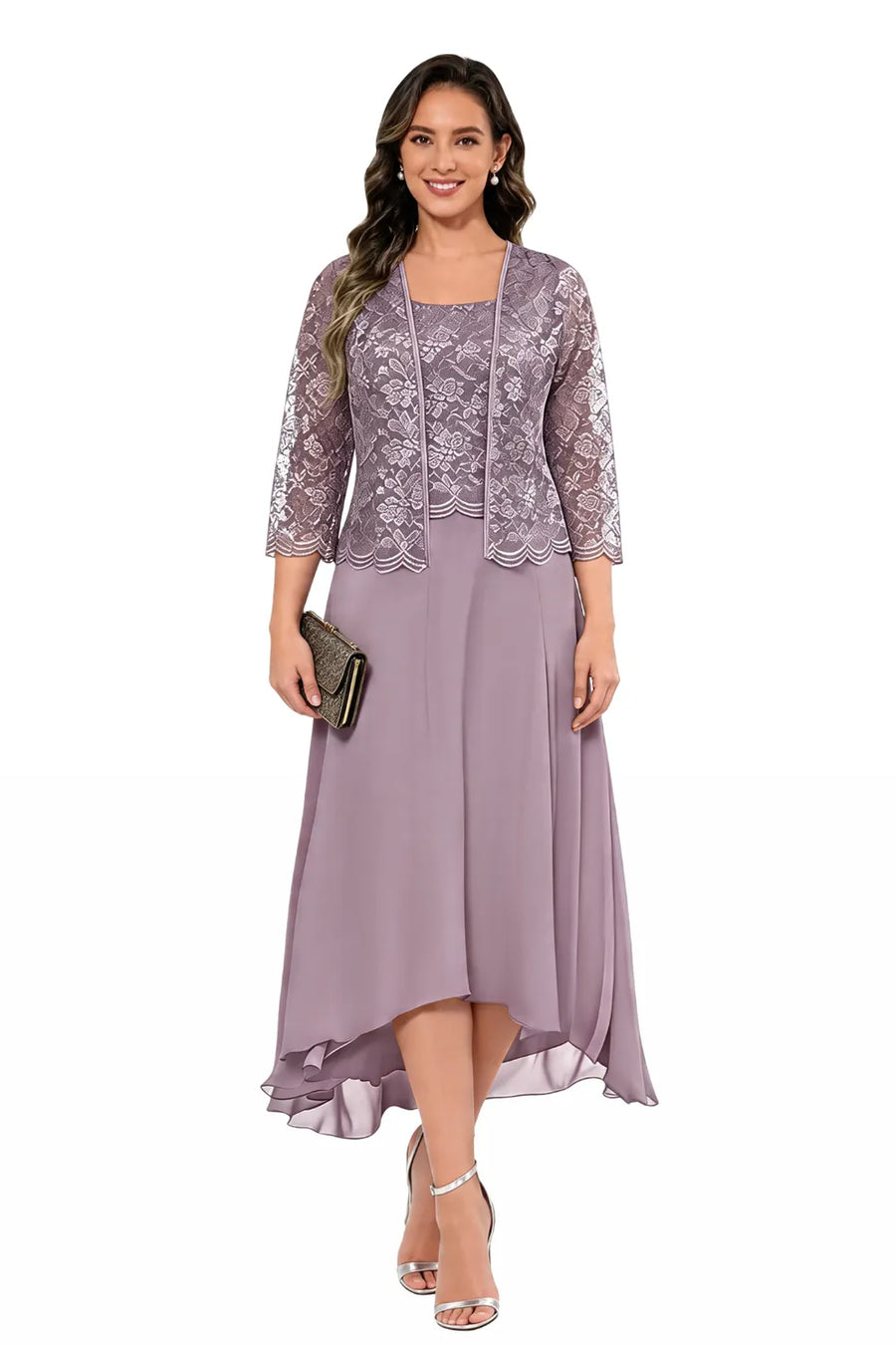 Élise™ | Lace Chiffon Midi Dress with Jacket