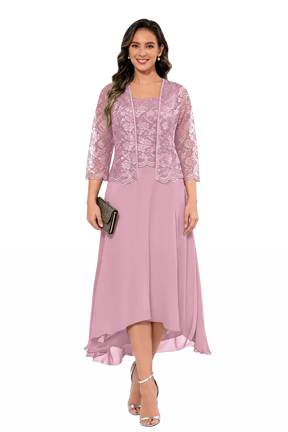 Élise™ | Lace Chiffon Midi Dress with Jacket