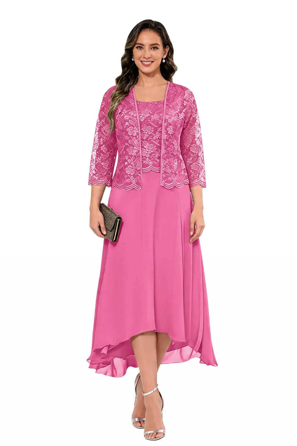 Élise™ | Lace Chiffon Midi Dress with Jacket