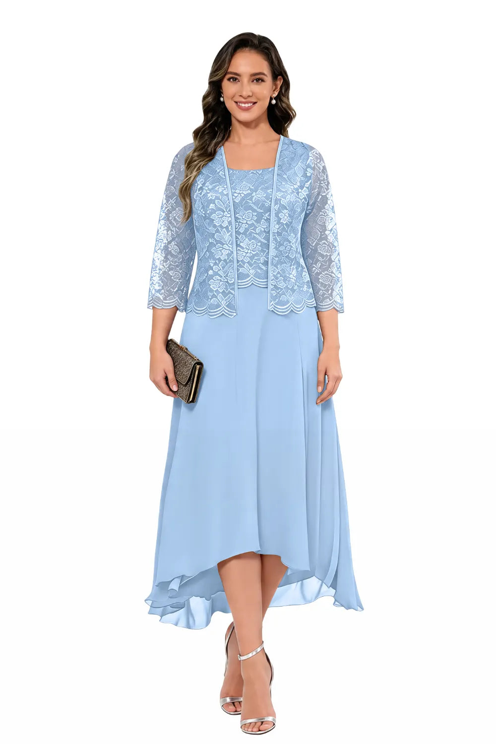 Élise™ | Lace Chiffon Midi Dress with Jacket