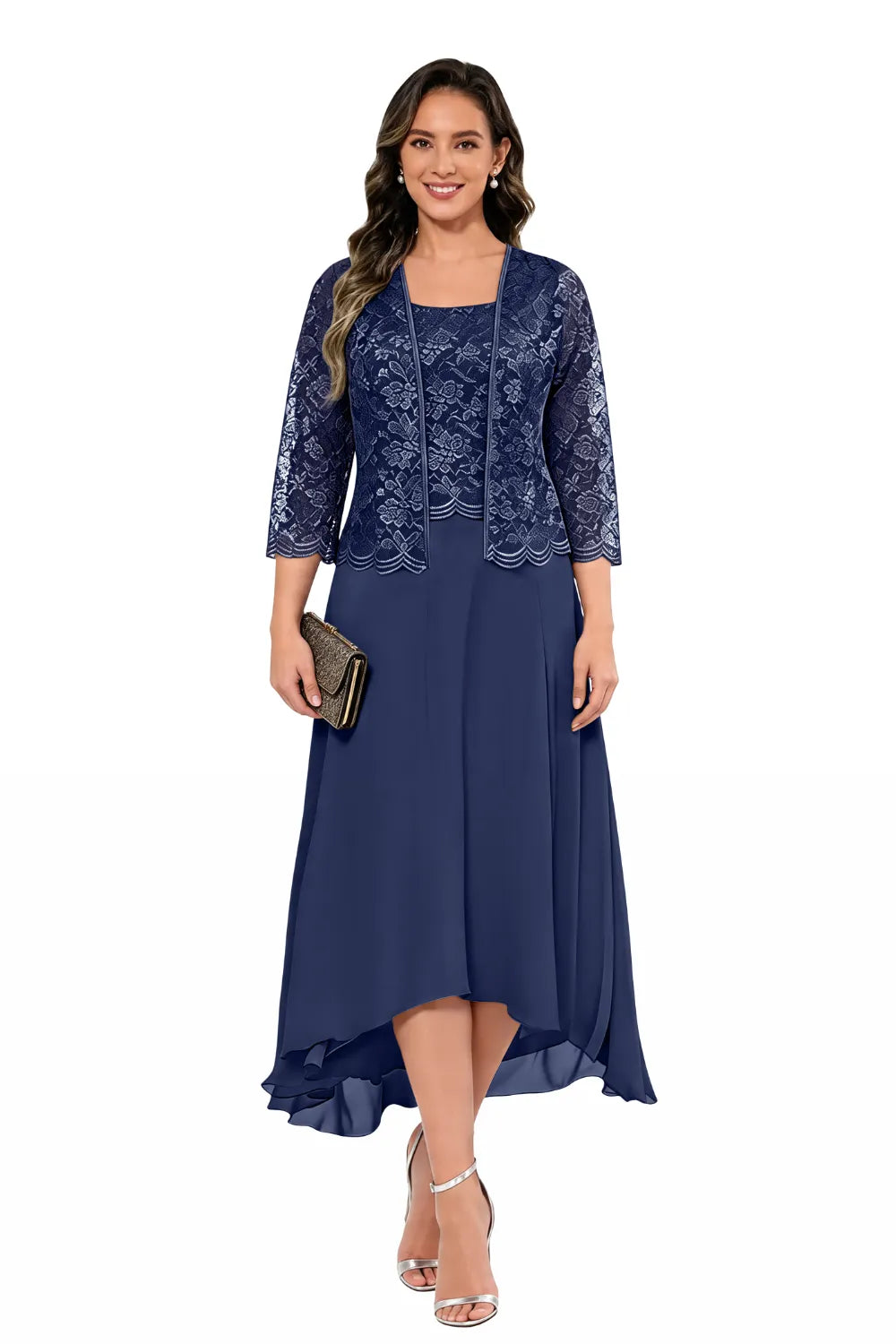 Élise™ | Lace Chiffon Midi Dress with Jacket