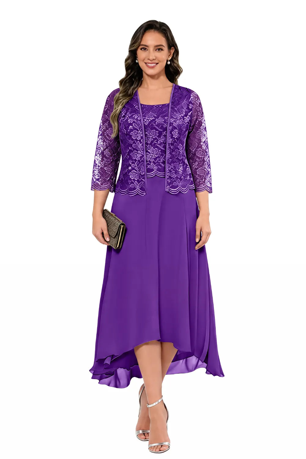 Élise™ | Lace Chiffon Midi Dress with Jacket