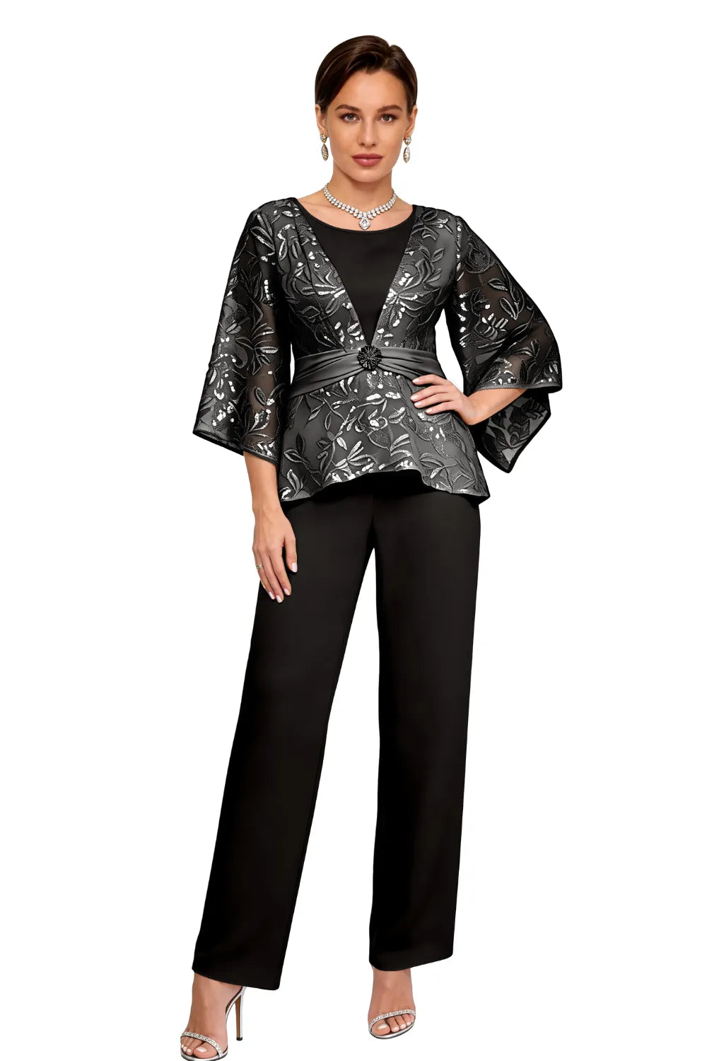 Colette™ | Sequin Lace Bell Sleeve Pant Set
