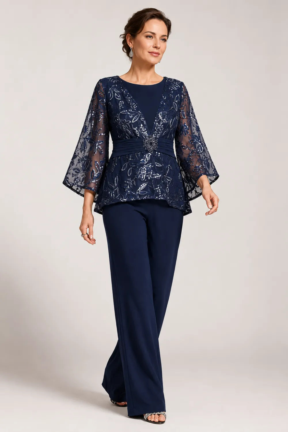 Colette™ | Sequin Lace Bell Sleeve Pant Set