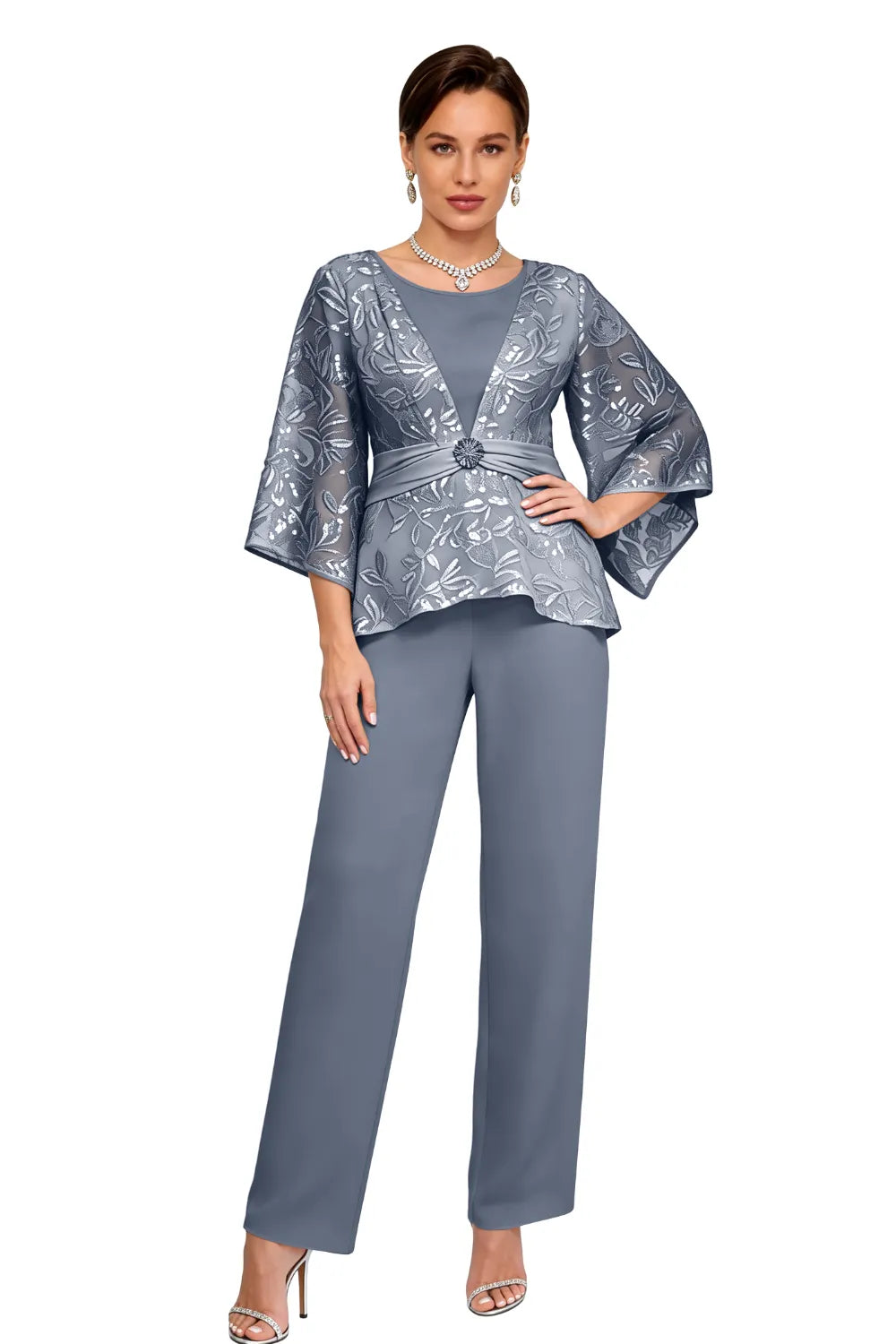 Colette™ | Sequin Lace Bell Sleeve Pant Set