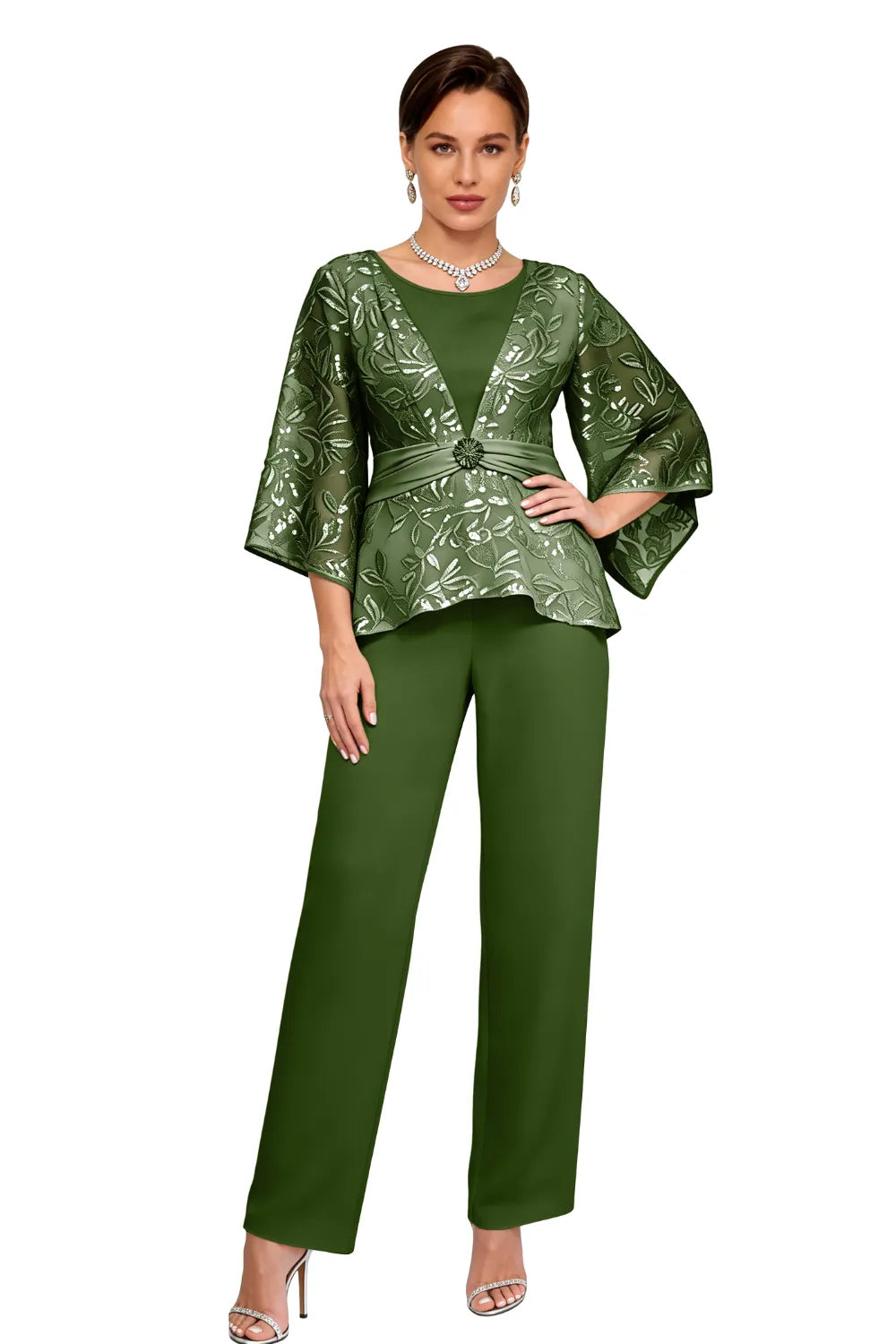 Colette™ | Sequin Lace Bell Sleeve Pant Set