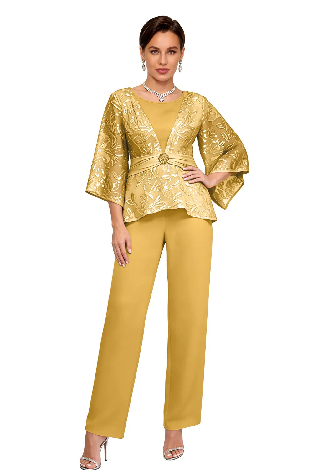 Colette™ | Sequin Lace Bell Sleeve Pant Set
