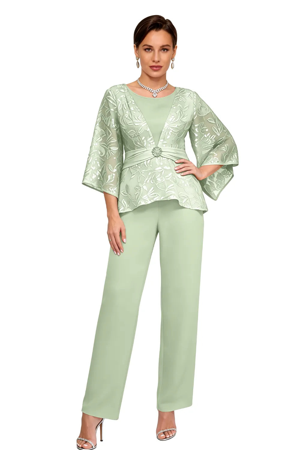 Colette™ | Sequin Lace Bell Sleeve Pant Set