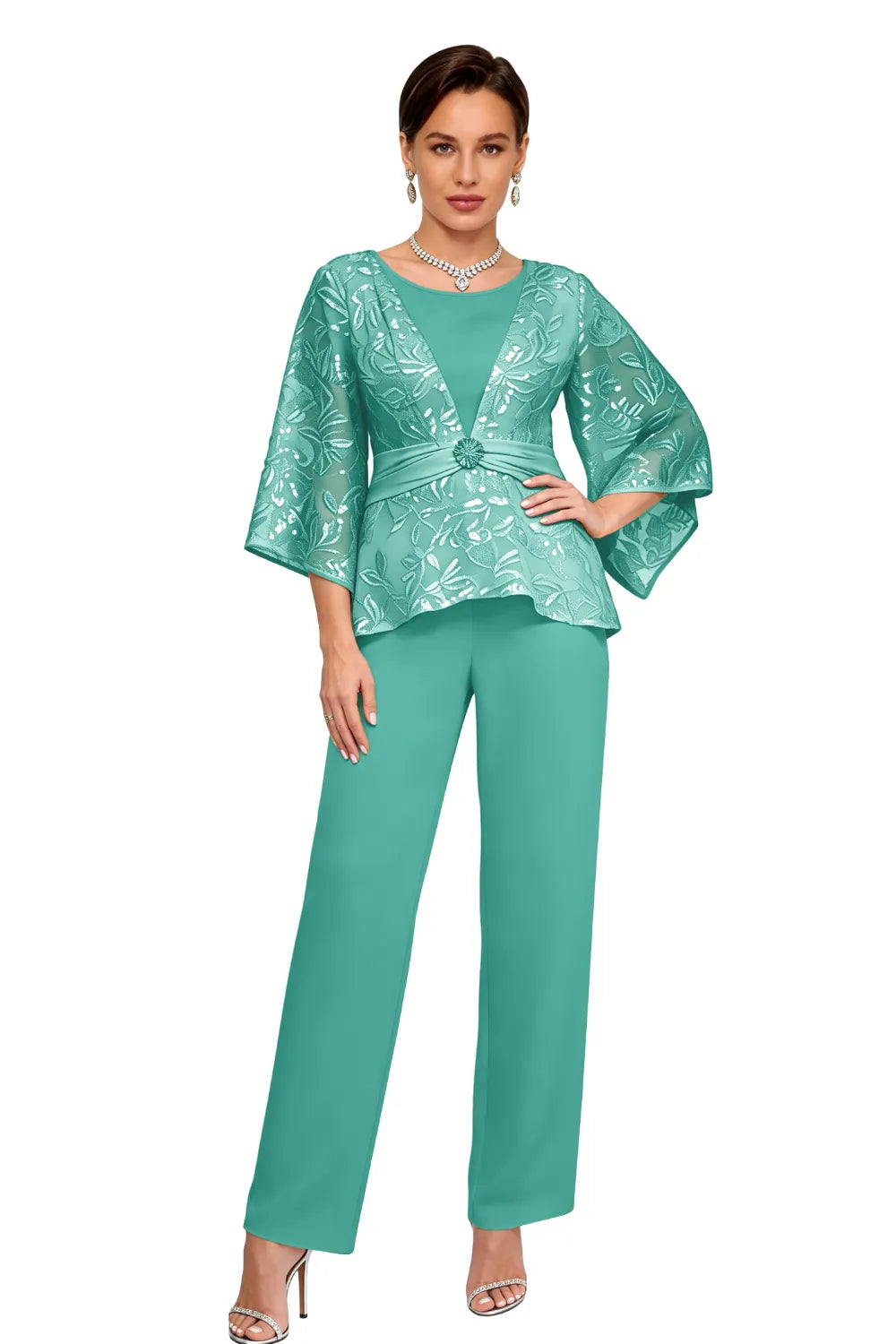 Colette™ | Sequin Lace Bell Sleeve Pant Set