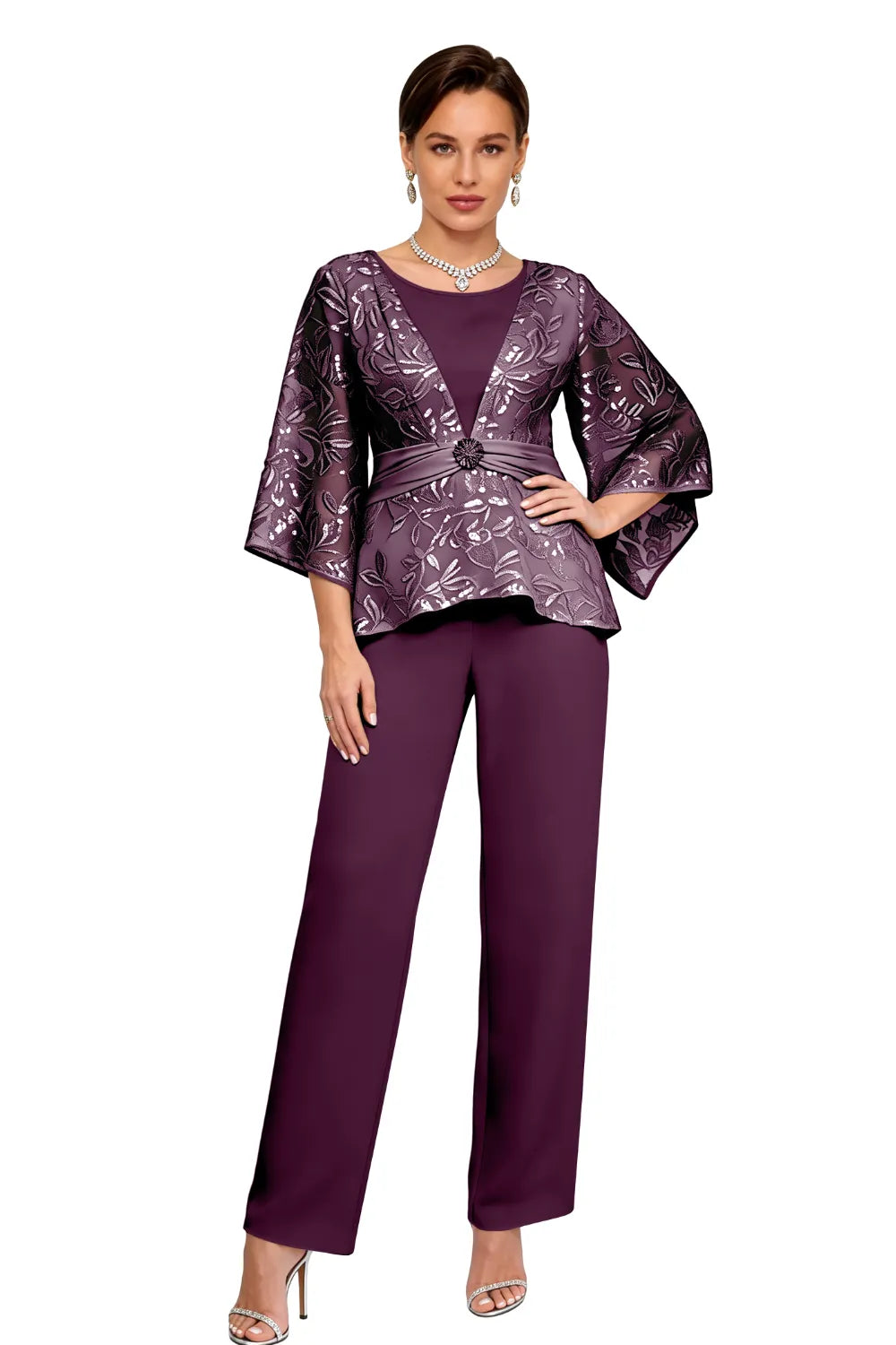 Colette™ | Sequin Lace Bell Sleeve Pant Set