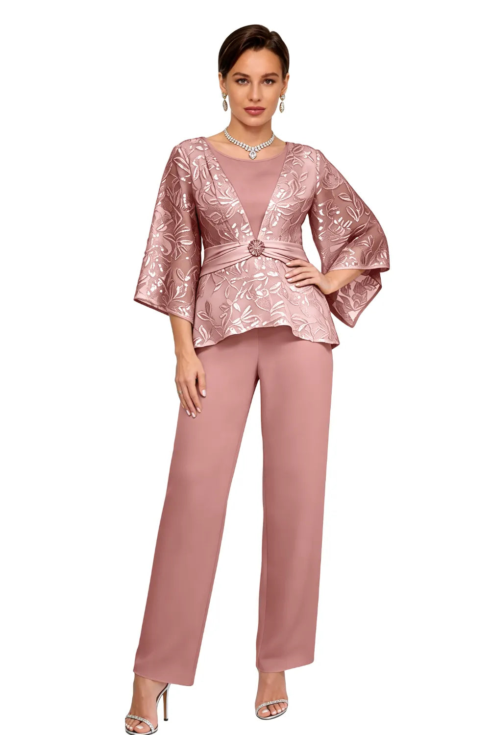 Colette™ | Sequin Lace Bell Sleeve Pant Set