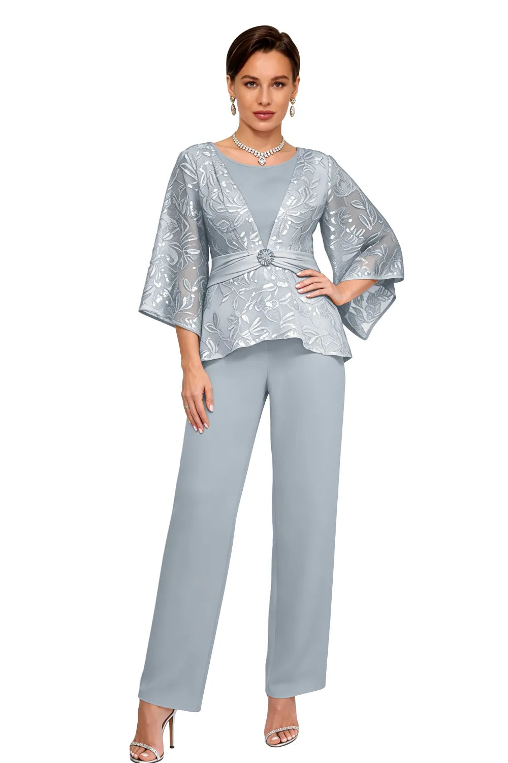 Colette™ | Sequin Lace Bell Sleeve Pant Set
