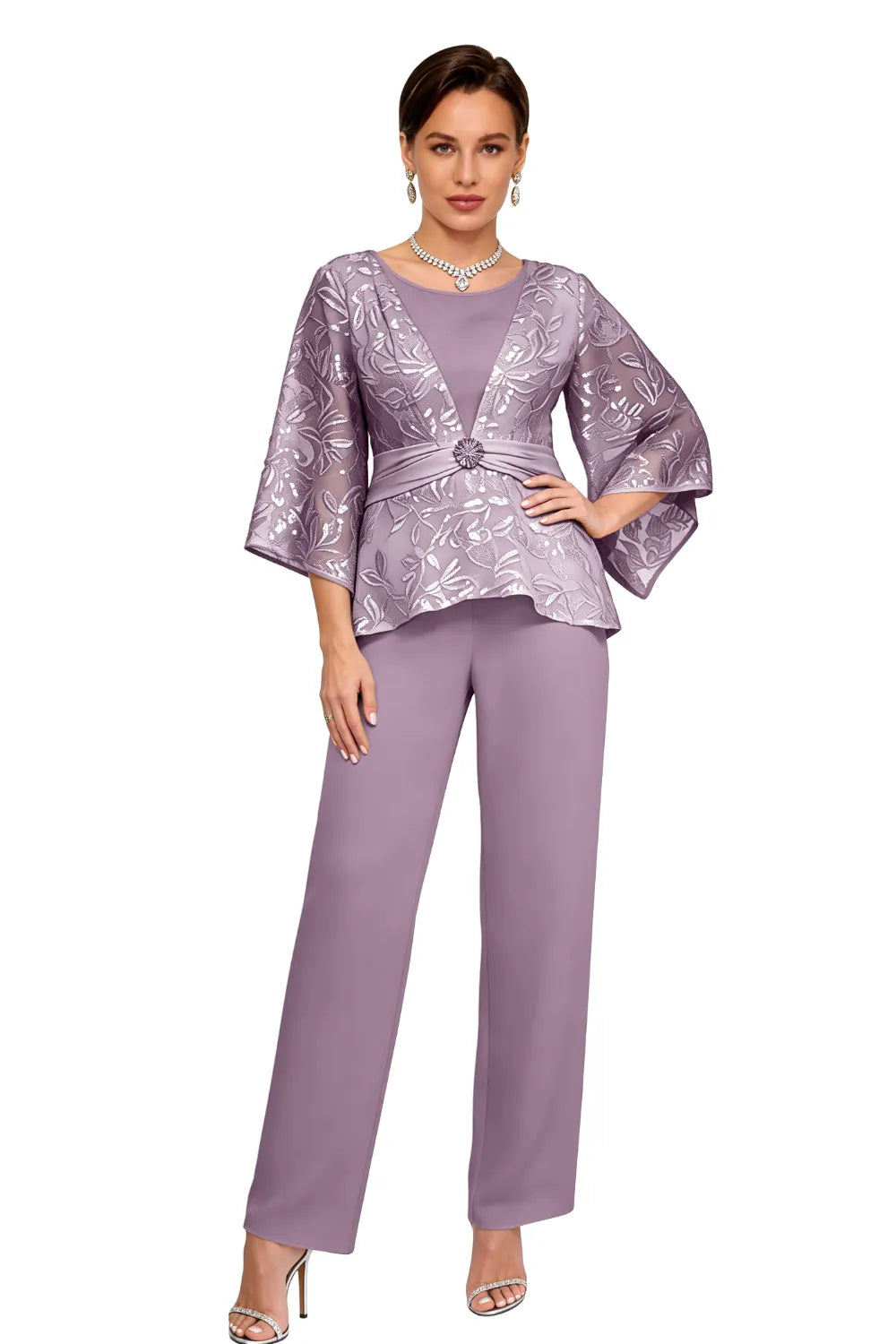 Colette™ | Sequin Lace Bell Sleeve Pant Set