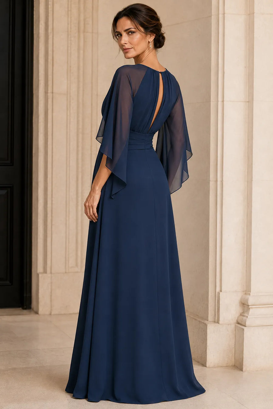 Catherine™ | Graceful Cape Sleeve Evening Dress