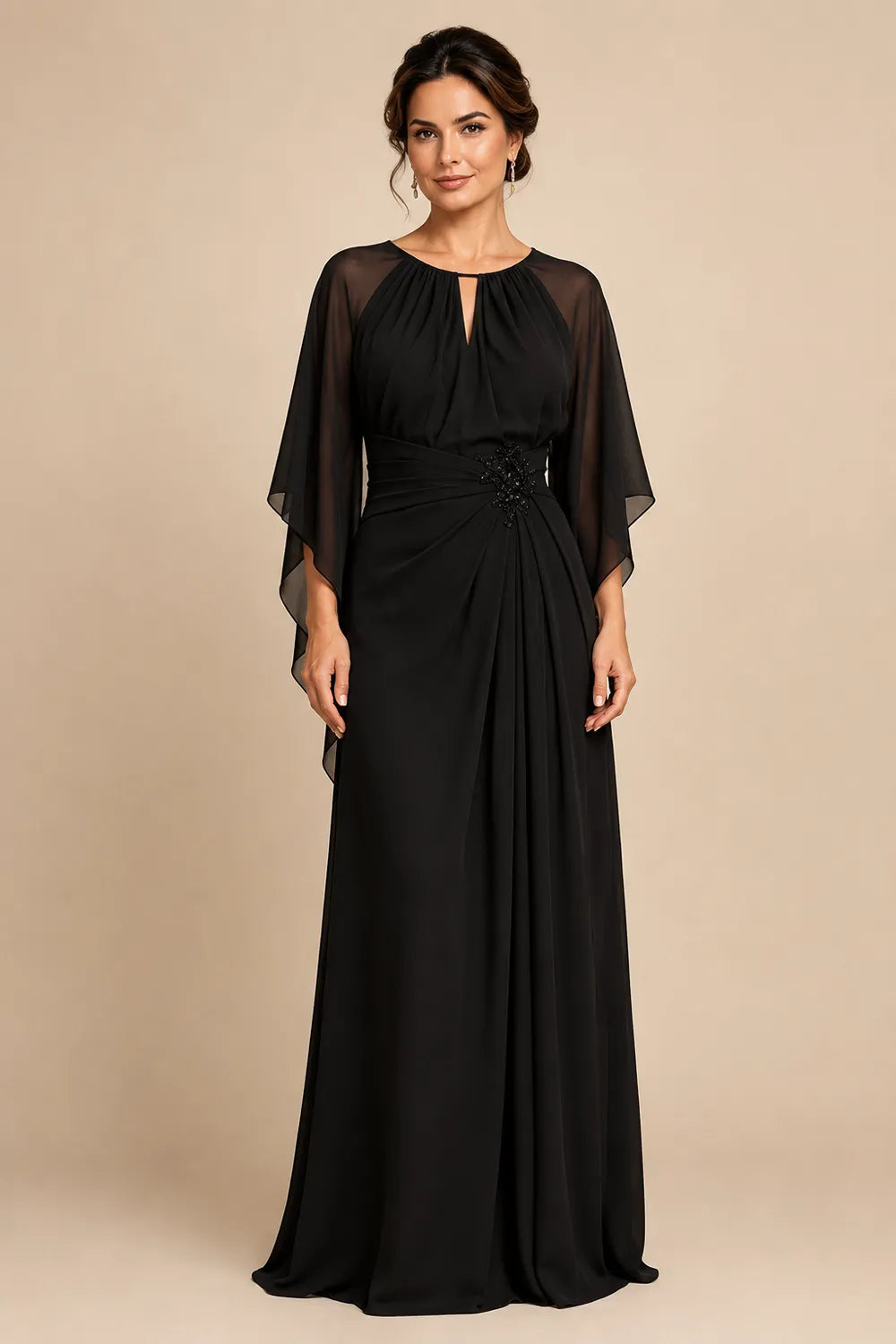 Catherine™ | Graceful Cape Sleeve Evening Dress