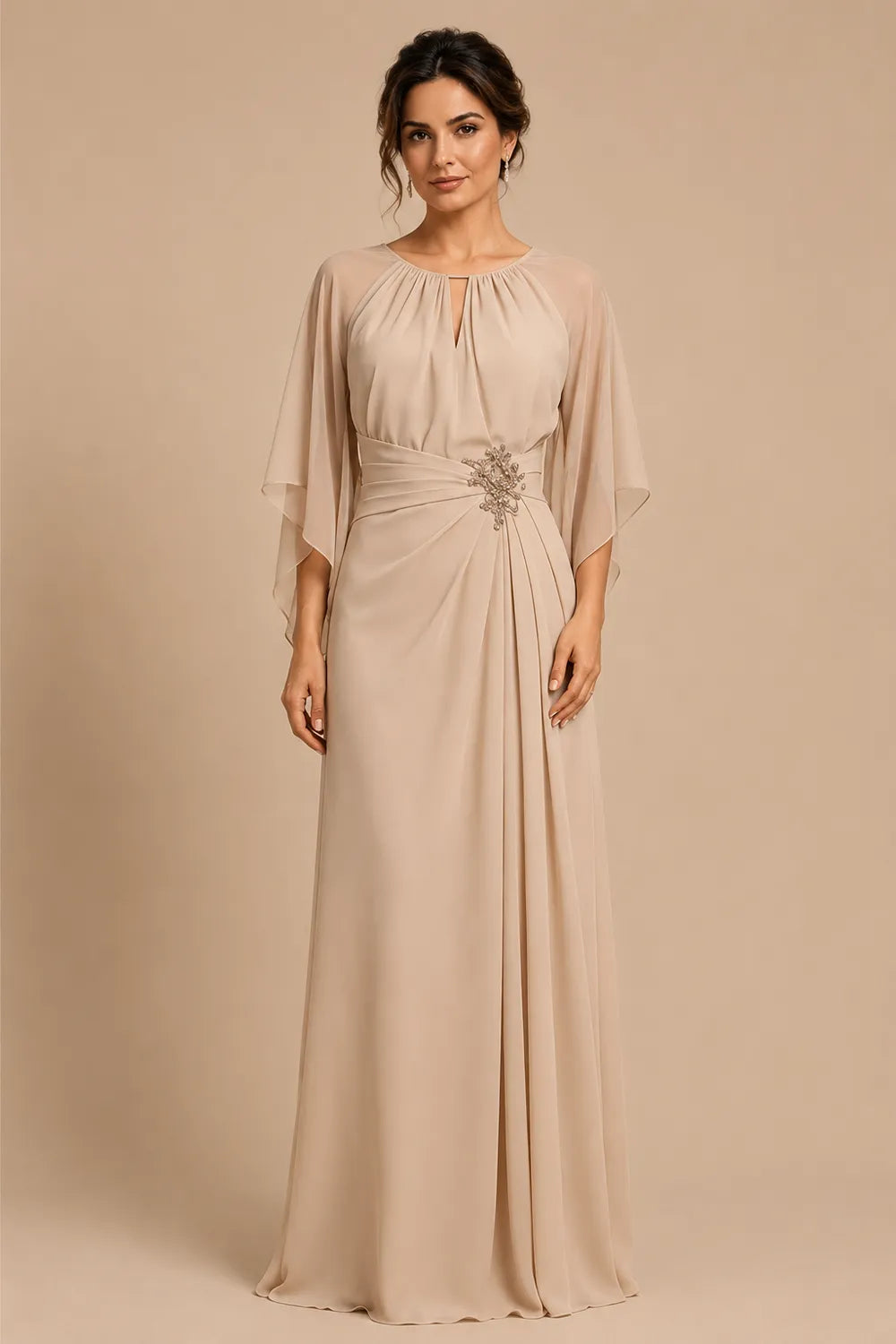 Catherine™ | Graceful Cape Sleeve Evening Dress