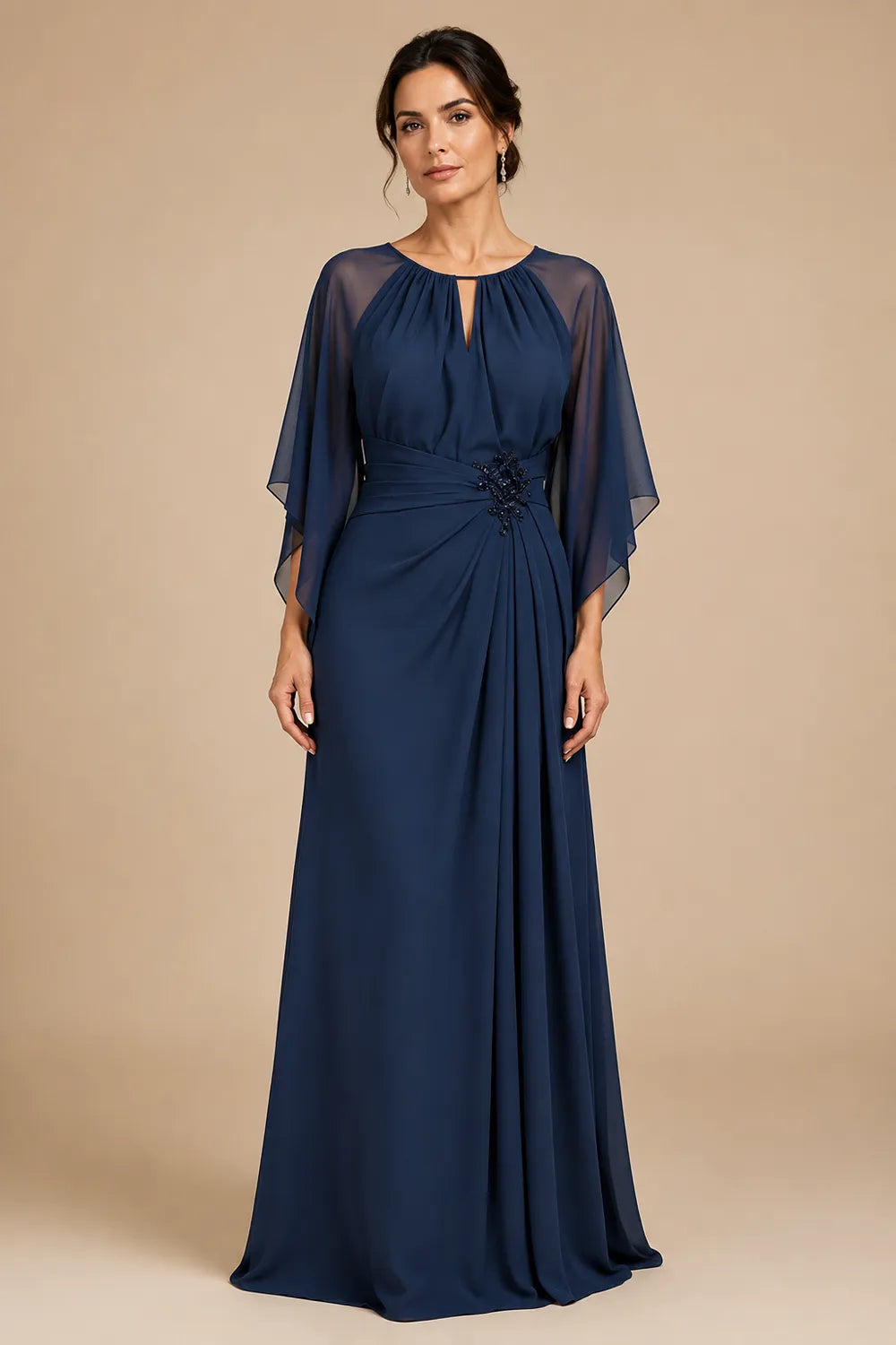 Catherine™ | Graceful Cape Sleeve Evening Dress