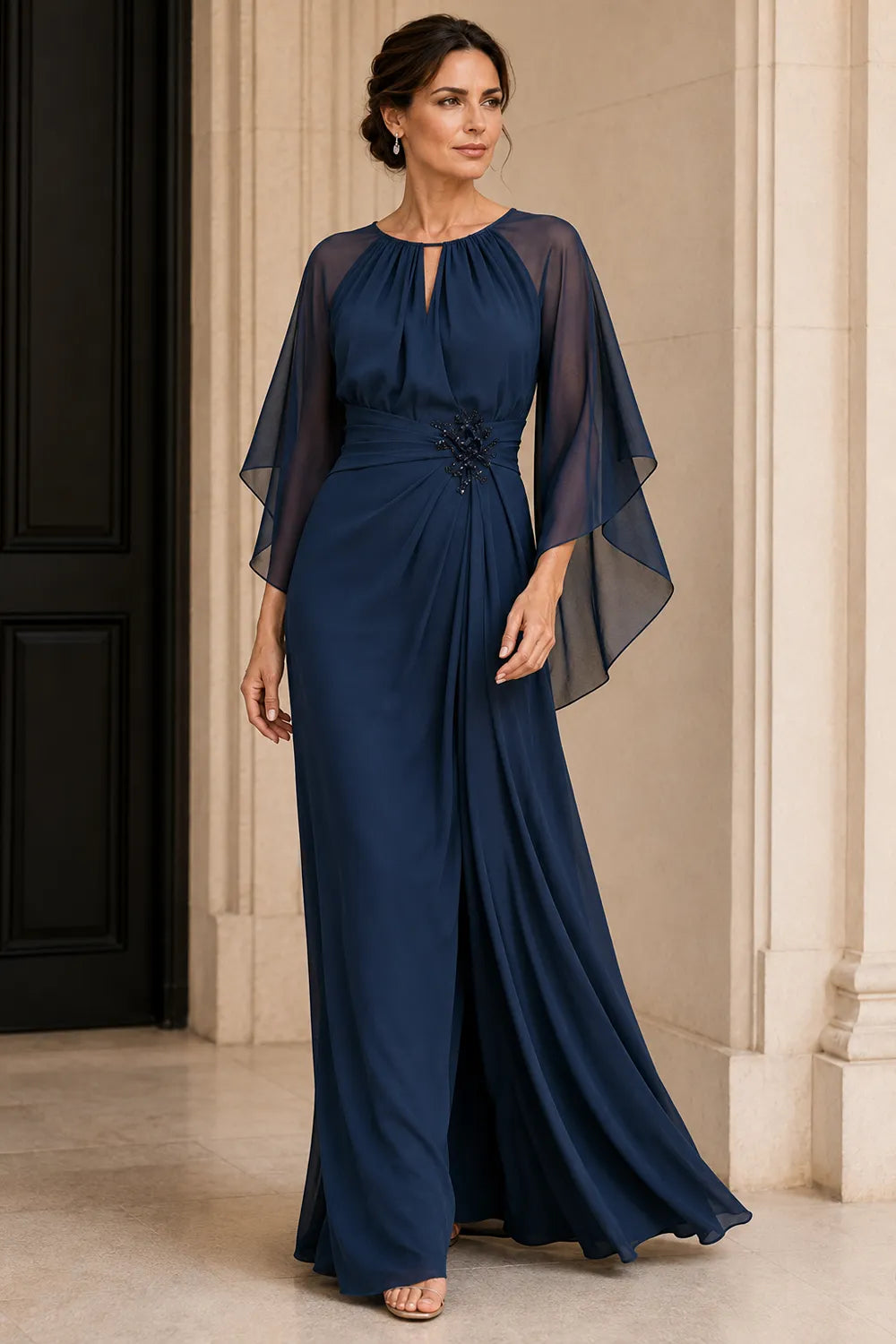 Catherine™ | Graceful Cape Sleeve Evening Dress