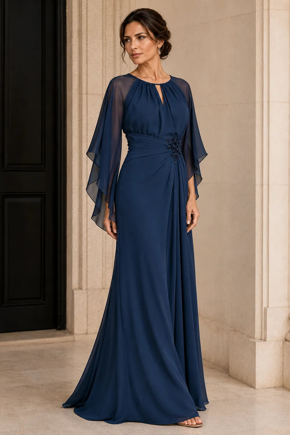 Catherine™ | Graceful Cape Sleeve Evening Dress