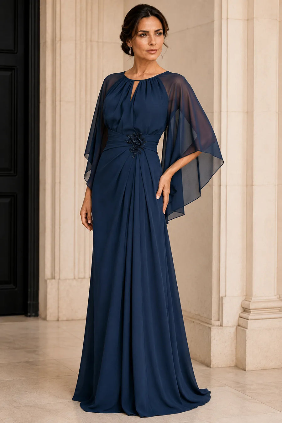 Catherine™ | Graceful Cape Sleeve Evening Dress