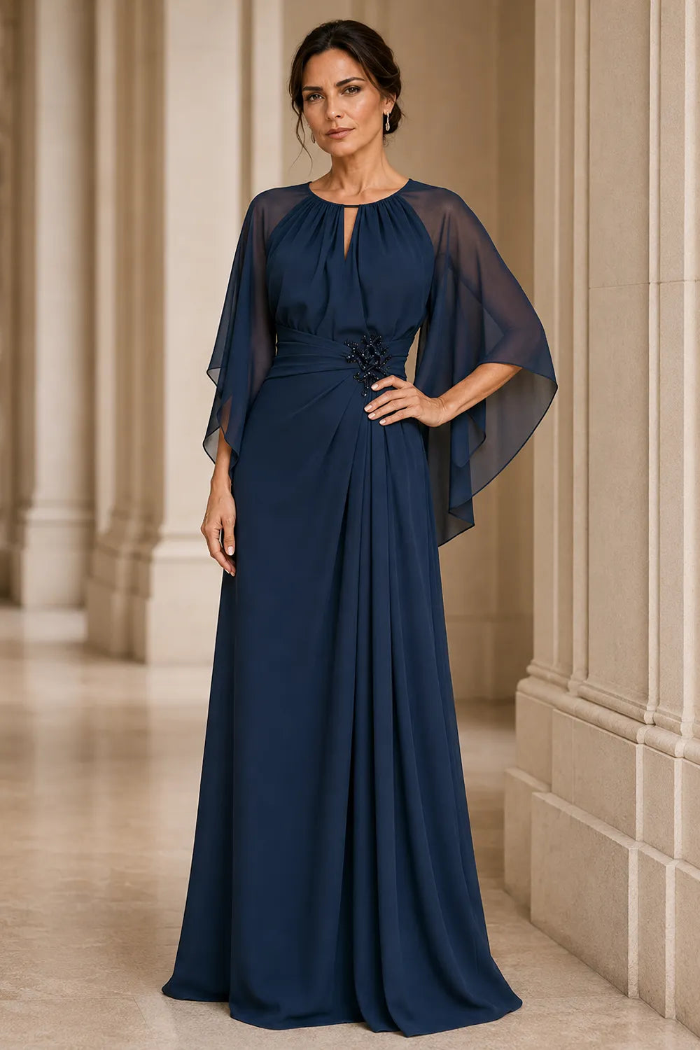 Catherine™ | Graceful Cape Sleeve Evening Dress