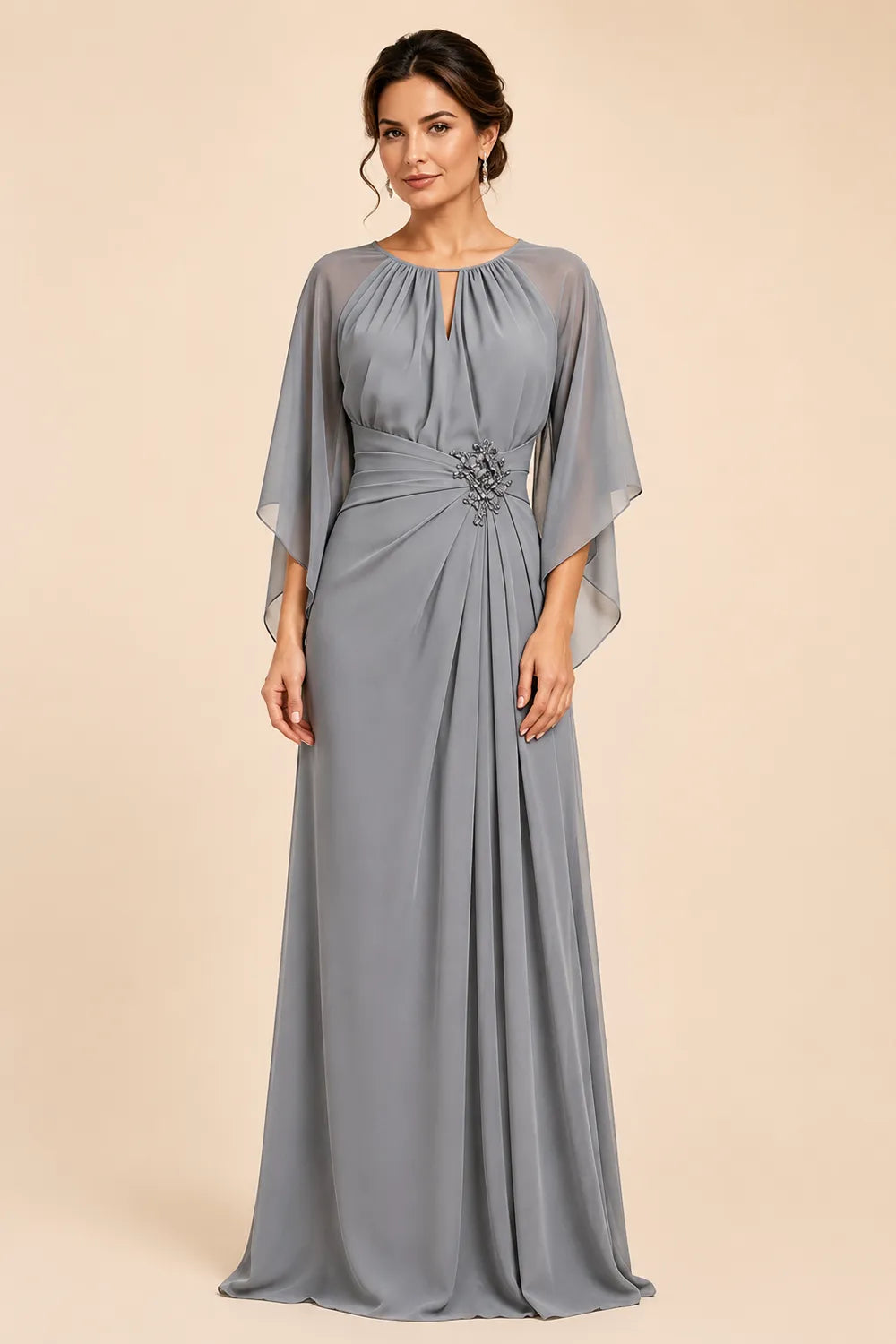 Catherine™ | Graceful Cape Sleeve Evening Dress