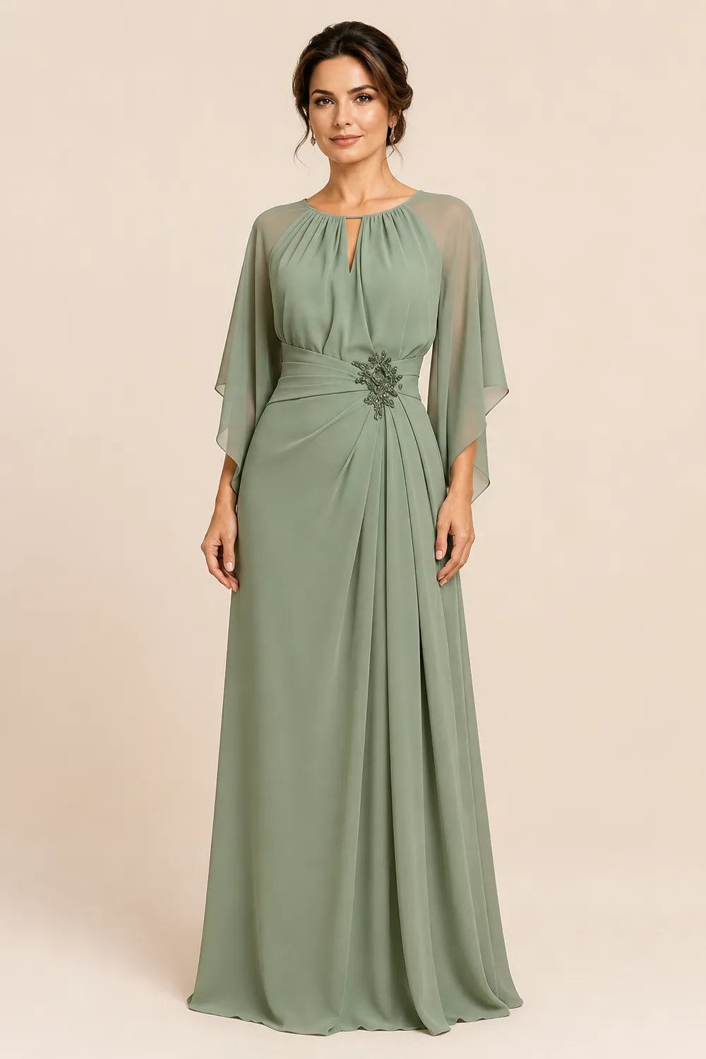Catherine™ | Graceful Cape Sleeve Evening Dress