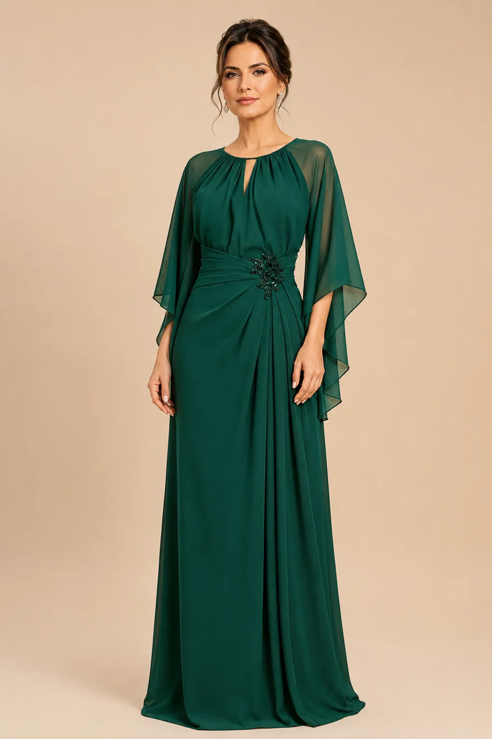 Catherine™ | Graceful Cape Sleeve Evening Dress