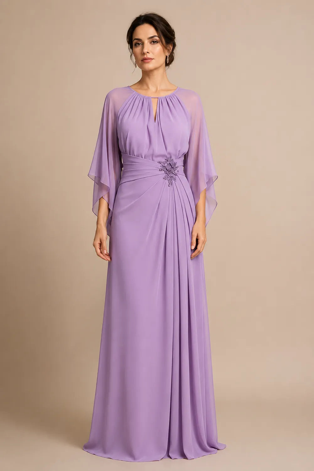 Catherine™ | Graceful Cape Sleeve Evening Dress