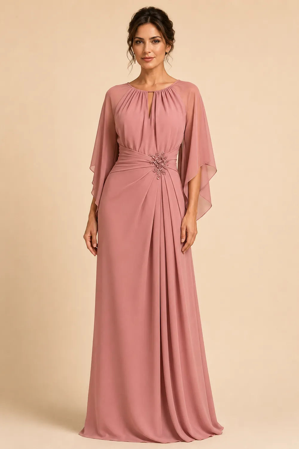 Catherine™ | Graceful Cape Sleeve Evening Dress
