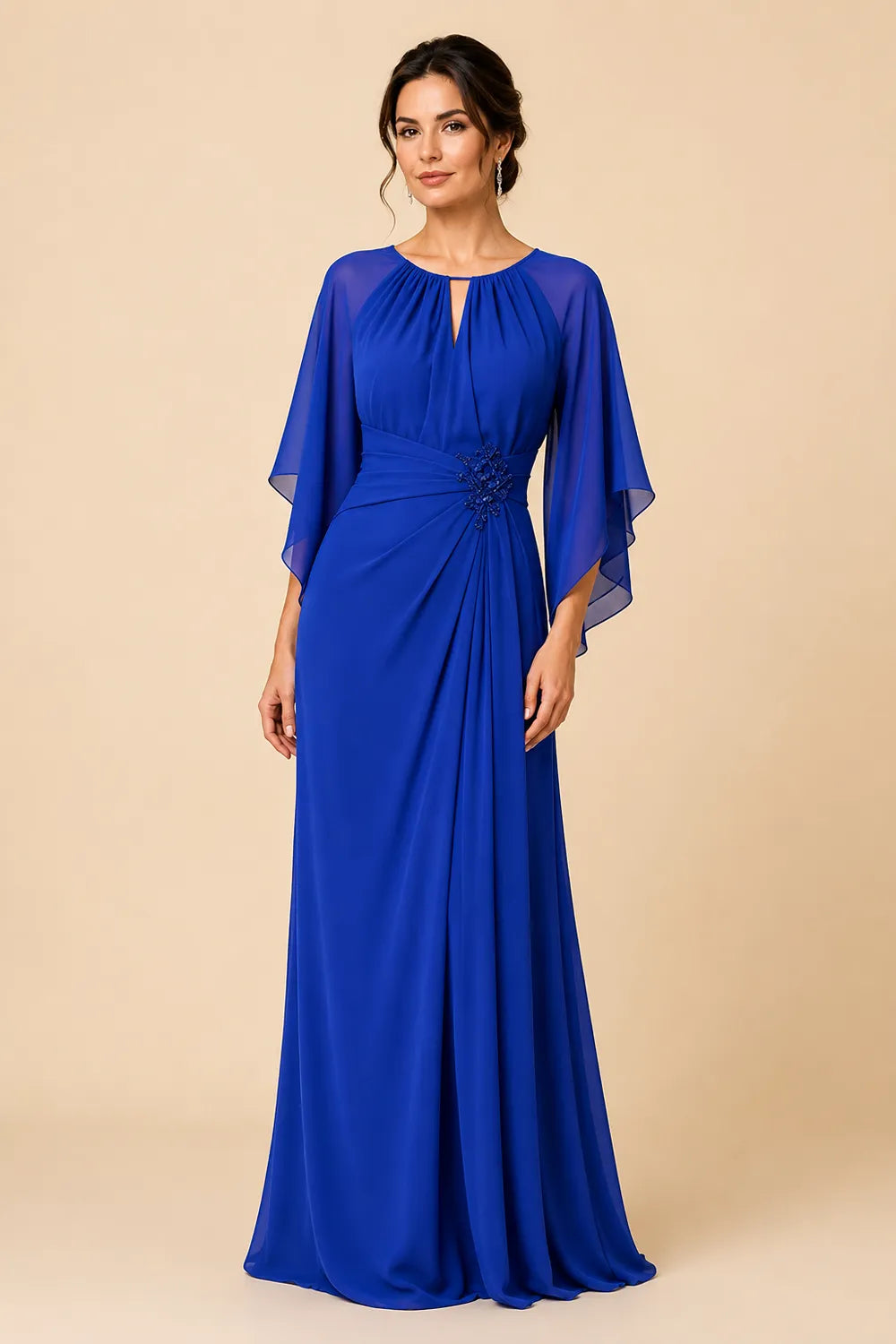 Catherine™ | Graceful Cape Sleeve Evening Dress