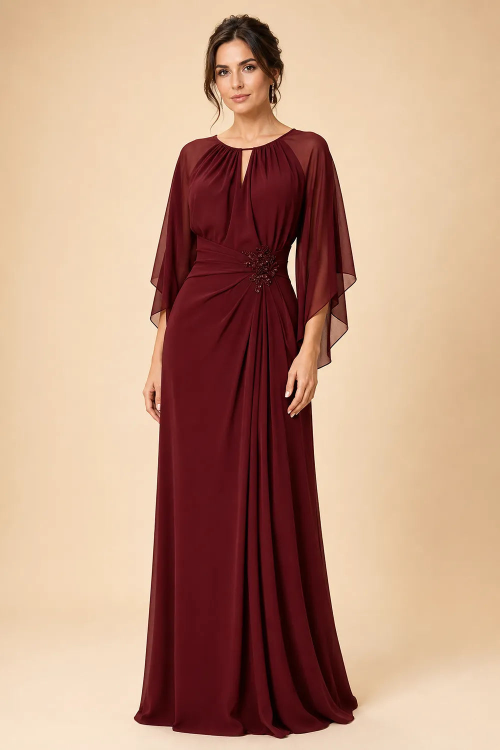 Catherine™ | Graceful Cape Sleeve Evening Dress