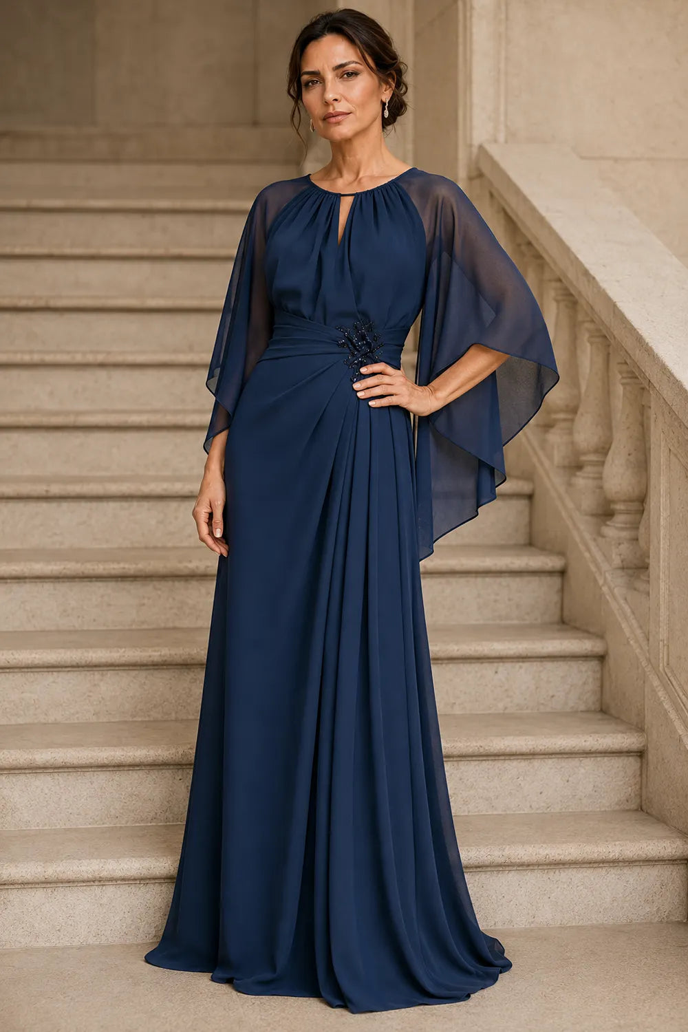 Catherine™ | Graceful Cape Sleeve Evening Dress
