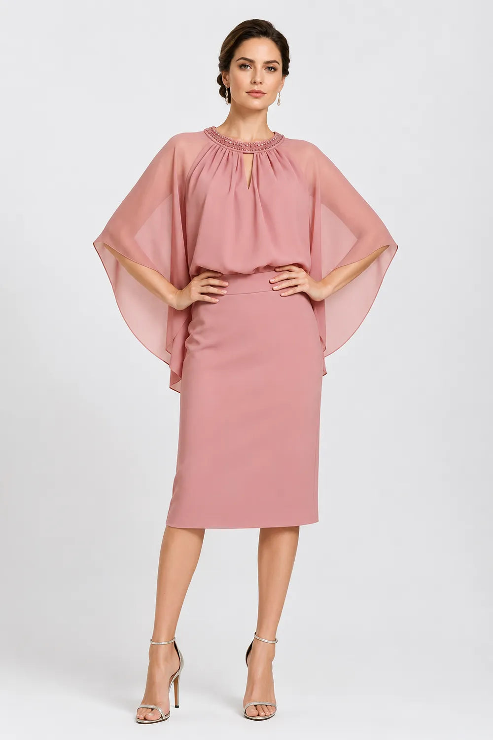 Helena™ | Elegant Cape Sleeve Midi Dress