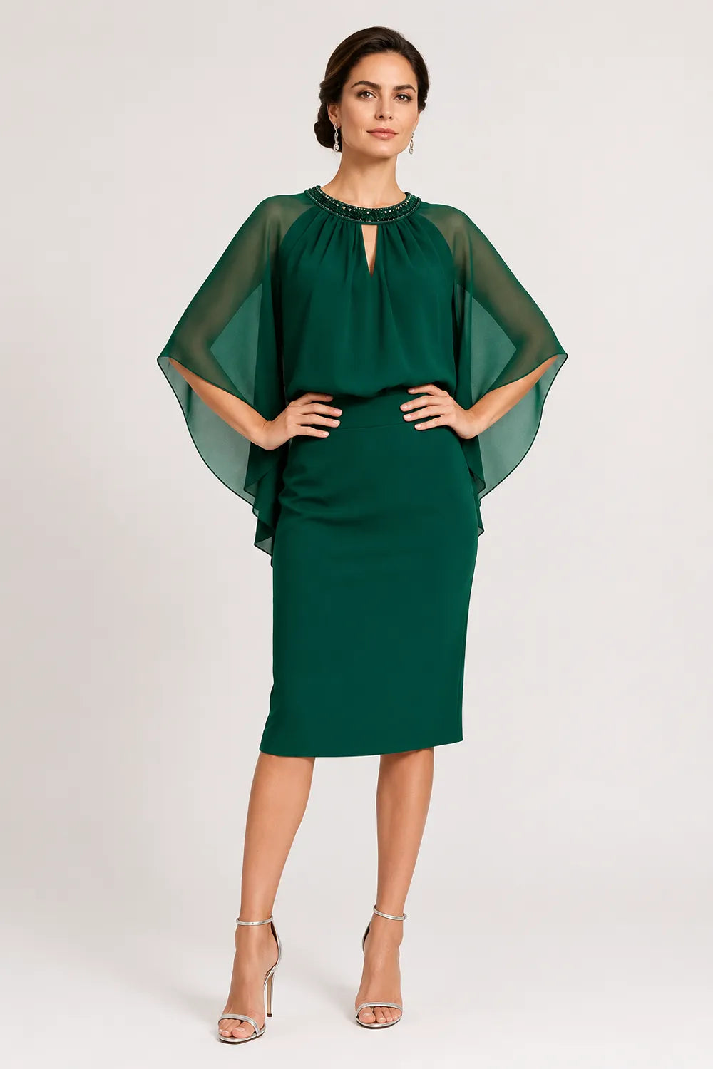 Helena™ | Elegant Cape Sleeve Midi Dress