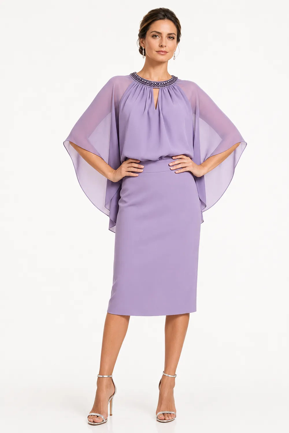Helena™ | Elegant Cape Sleeve Midi Dress