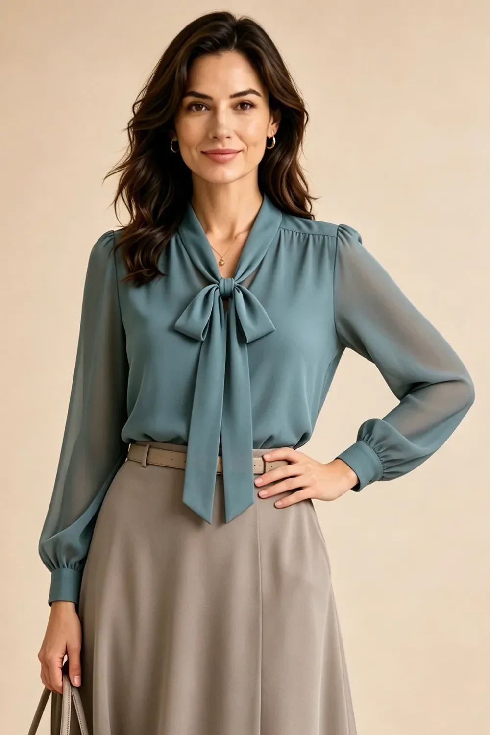 Diane™ | Bow Neck Chiffon Midi Dress