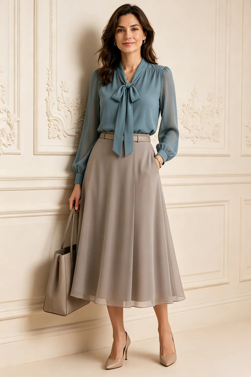 Diane™ | Bow Neck Chiffon Midi Dress