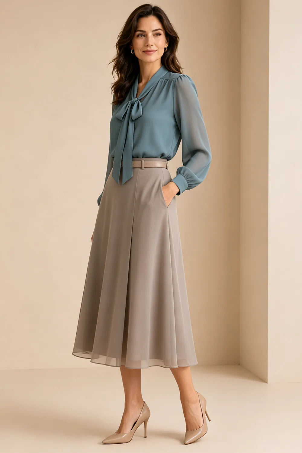 Diane™ | Bow Neck Chiffon Midi Dress