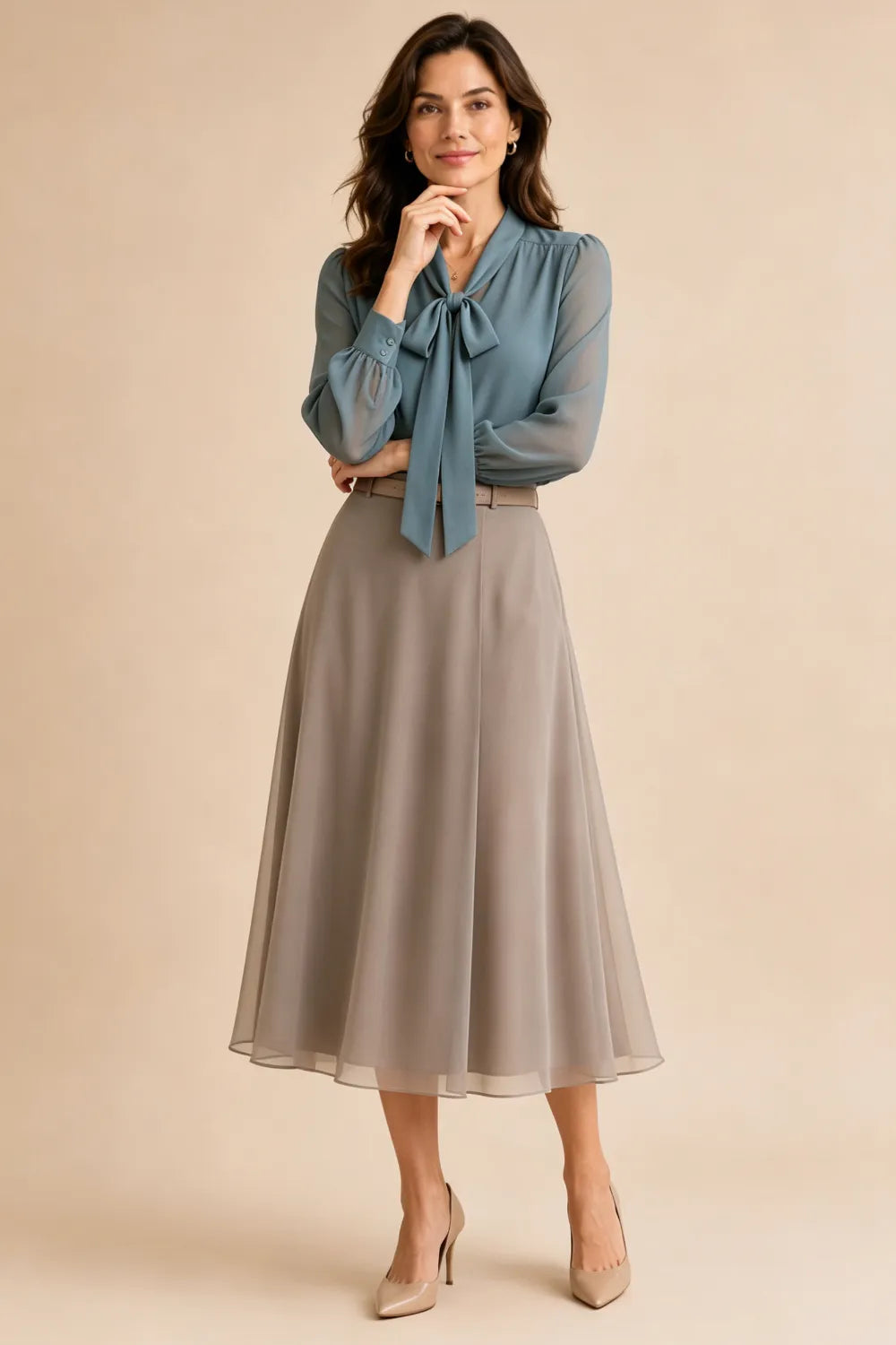 Diane™ | Bow Neck Chiffon Midi Dress