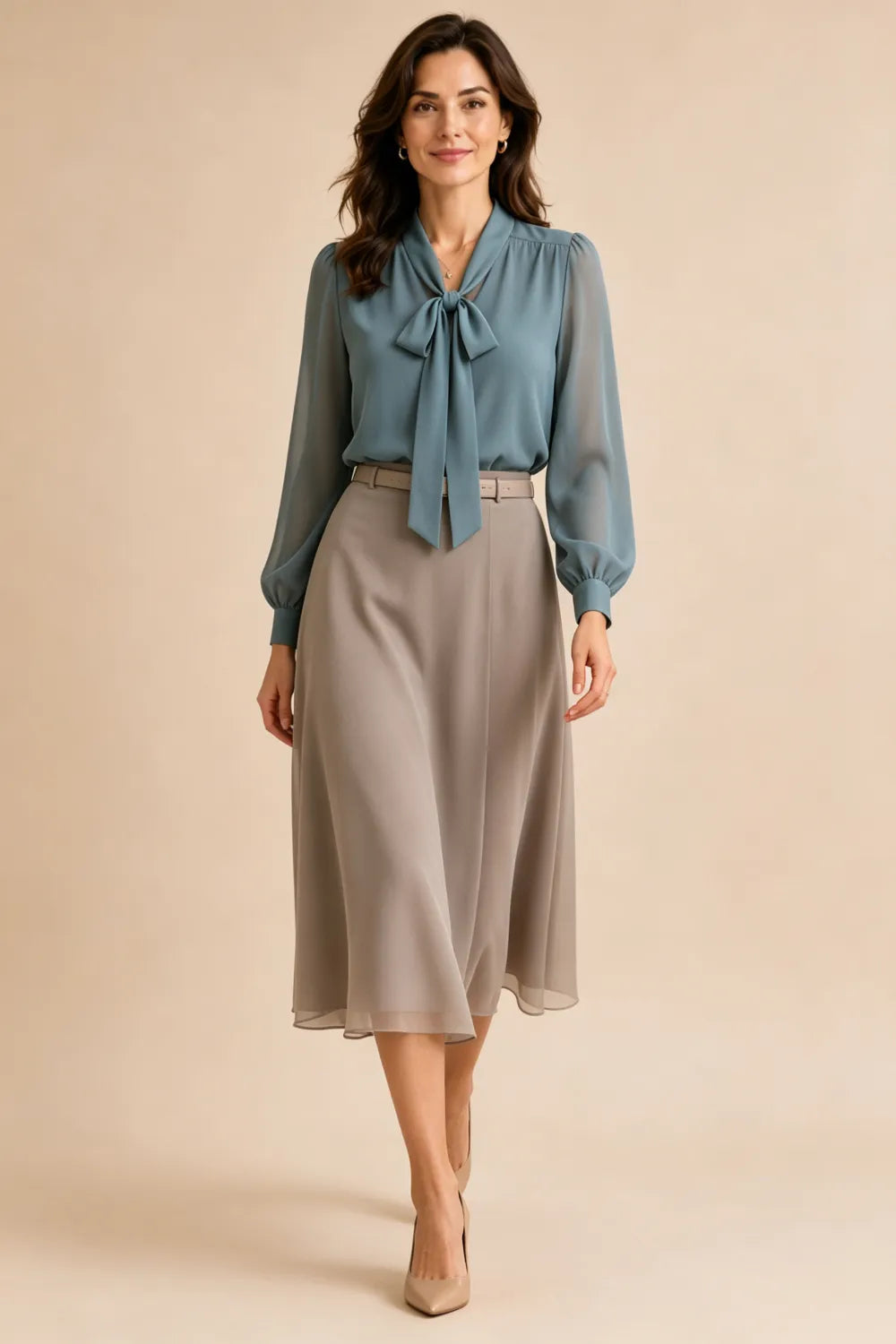 Diane™ | Bow Neck Chiffon Midi Dress