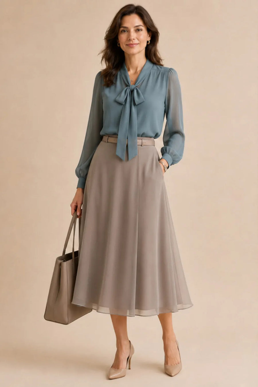 Diane™ | Bow Neck Chiffon Midi Dress