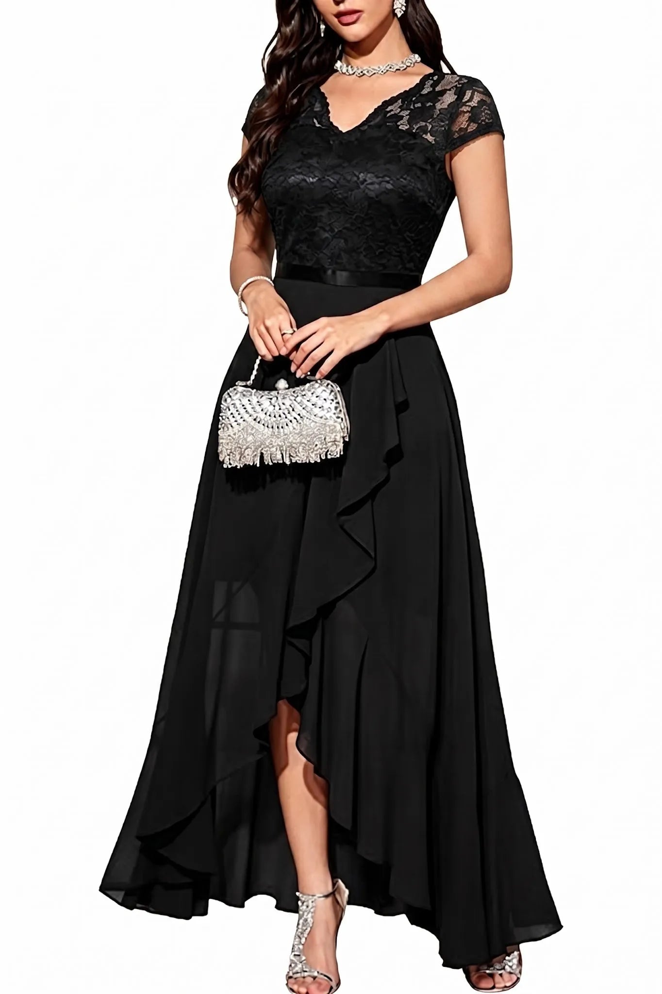 Sharon™ | Lace Bodice Chiffon Dress