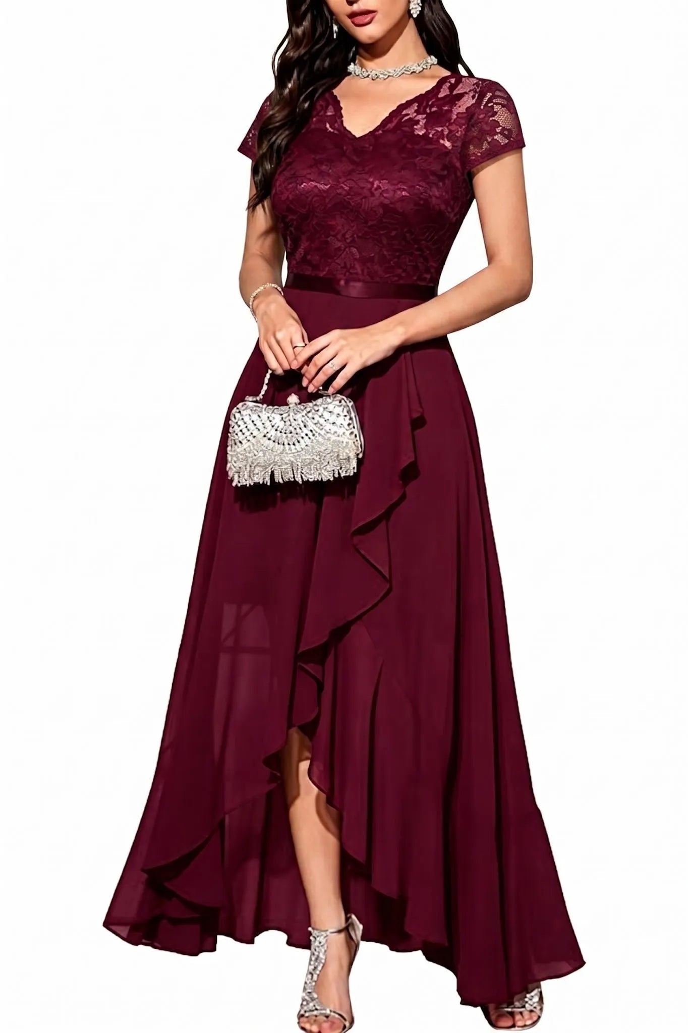 Sharon™ | Lace Bodice Chiffon Dress