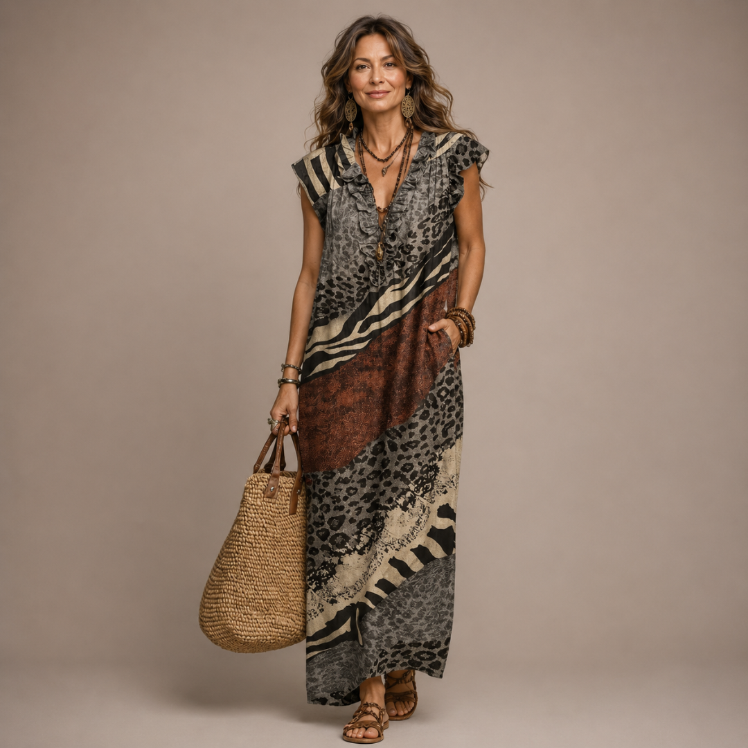 Indira™ | Bohemian Mixed Print Maxi Dress