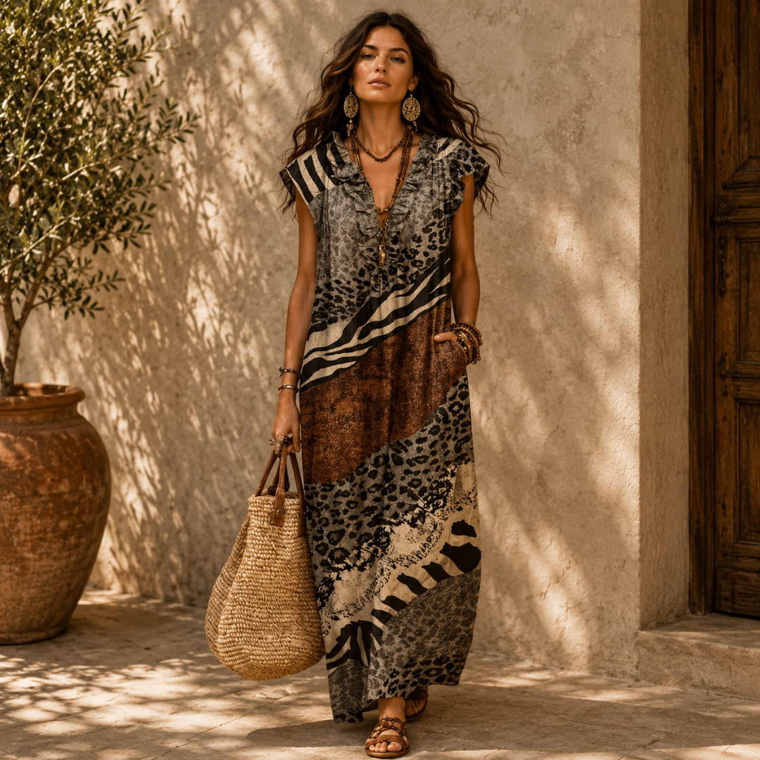 Indira™ | Bohemian Mixed Print Maxi Dress
