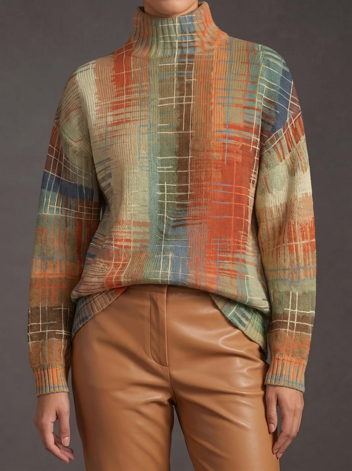 Solenne™ | Painted Stripe Turtleneck Sweater