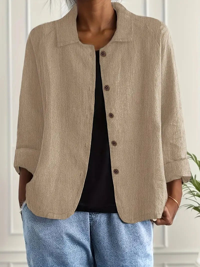 Adelheim™ | Natural Textured Relaxed Button-Front Blouse