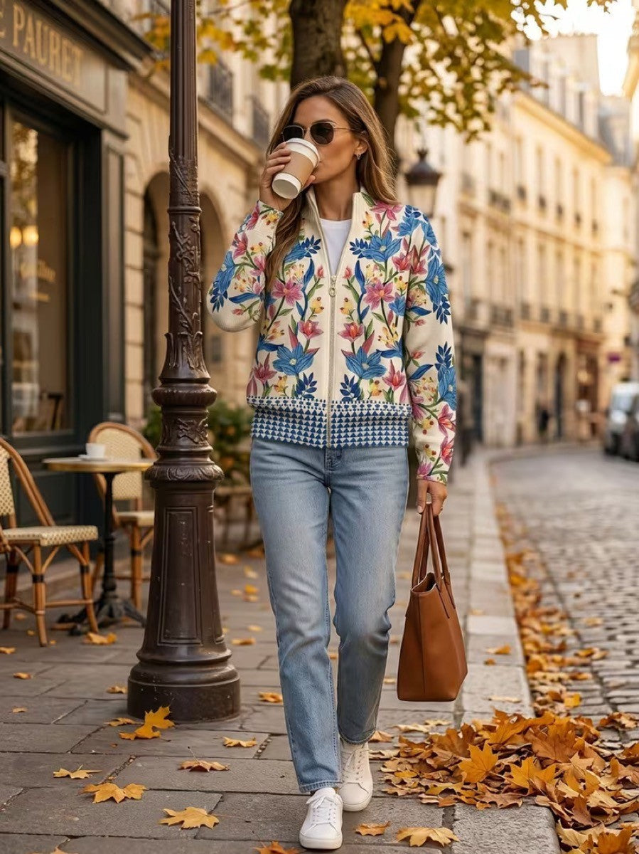Wilma™ | Colorful Garden Floral Zip-Up Cardigan