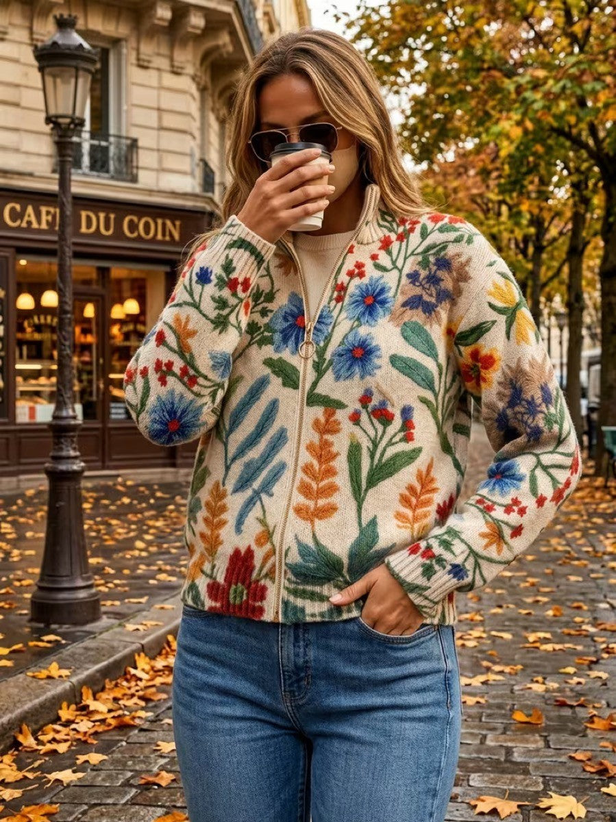 Wilma™ | Colorful Garden Floral Zip-Up Cardigan